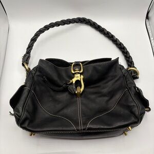 VTG Francesco Biasia Black Italian Leather  Shoulder Purse Braided Double Handle